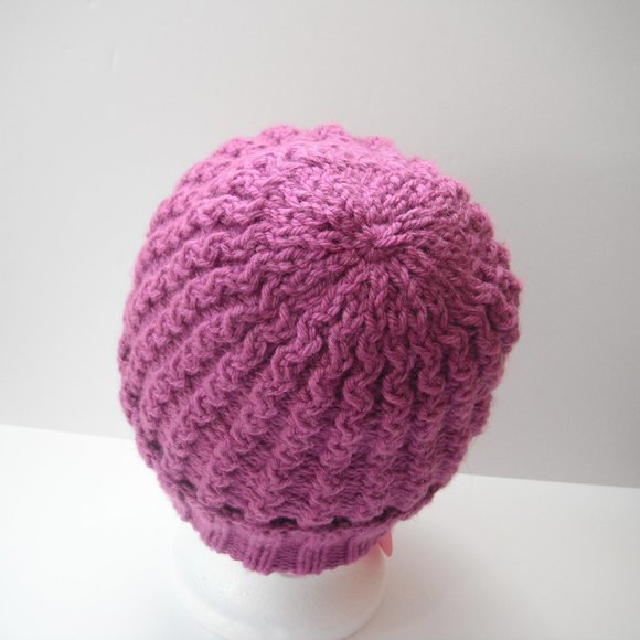 Hand Knitted Hat Toque Adult Size-M-L Acrylic Purple - 029B Hand knit by me - Picture 3 of 8